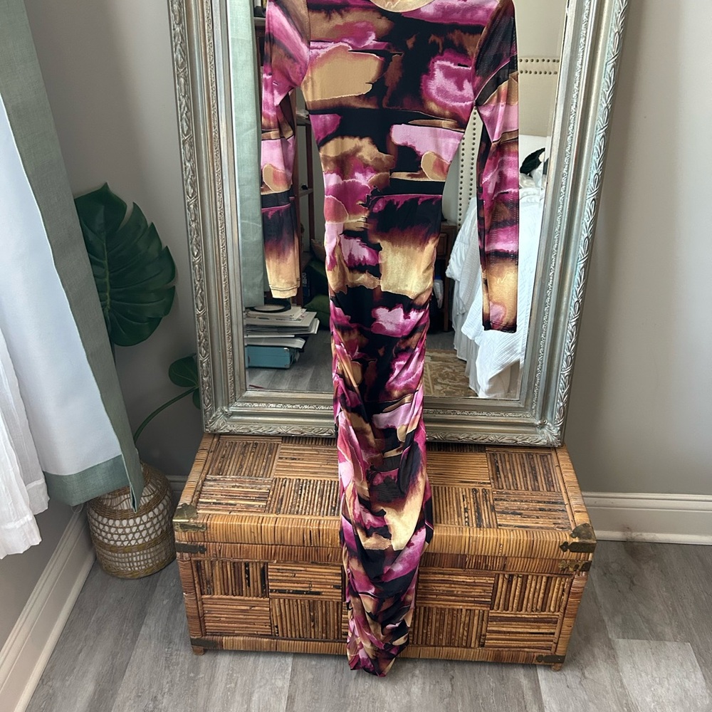 Abstract Floral Long Sleeve Dress